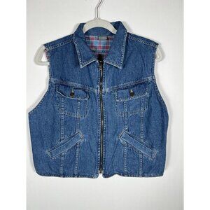 Vintage 80s Lizwear reversible denim plaid zip-up vest L cottagecore rockabilly